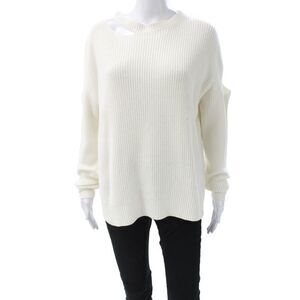 Andrea Jovine Women White Cotton Blend Crew Neck Pullover Sweater Size S